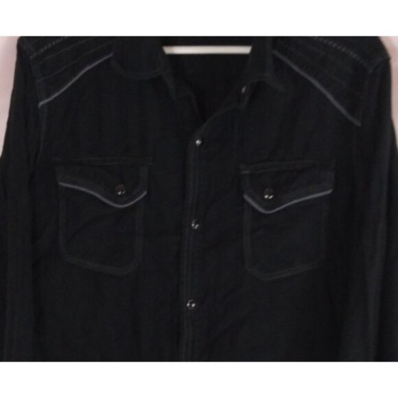 Pop Icon Clothing Men's Solid Black Western Pearl Snap Shirt Size Medium - Picture 2 of 7